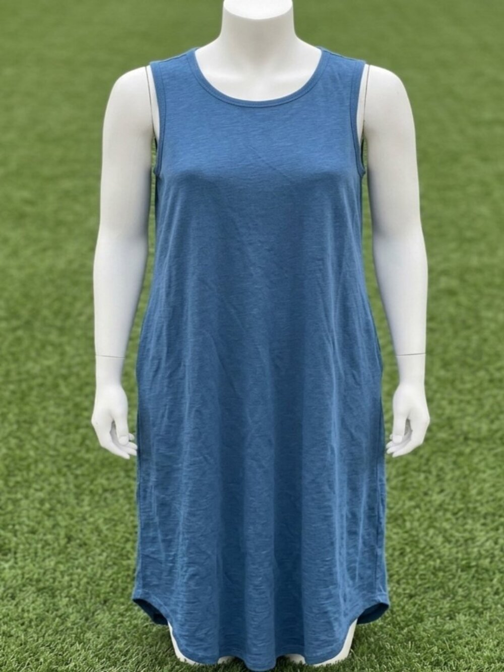 Time and Tru Women's L 12-14 Blue Tank Midi Dress Sleeveless Curved Hem Cotton